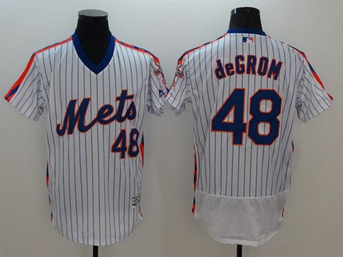 Mets #48 Jacob DeGrom White(Blue Strip) Flexbase Authentic Collection Alternate Stitched MLB Jersey - Click Image to Close